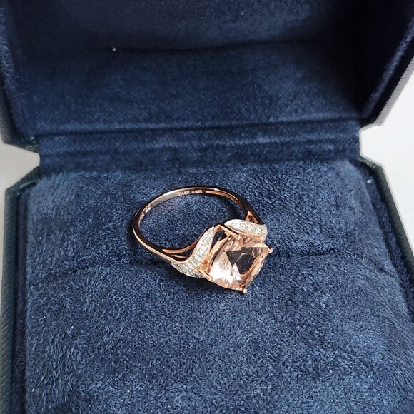 Not Silver 10k Solid NIB 2.27g Rose Gold Genuine Morganite Diamond Accent Size 7 - Picture 5 of 16
